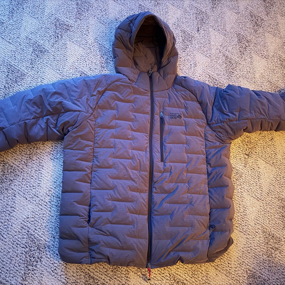 Mountain Hardware Stretch Down Hooded Puffer Jacket - Heather Grey